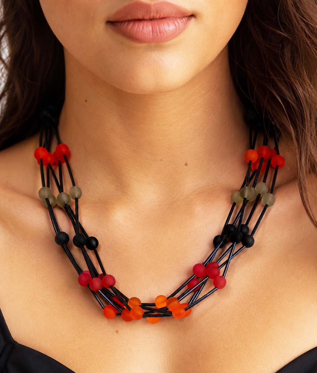 Handmade Murano Glass Multi-Strand Statement Necklace – Red & Black