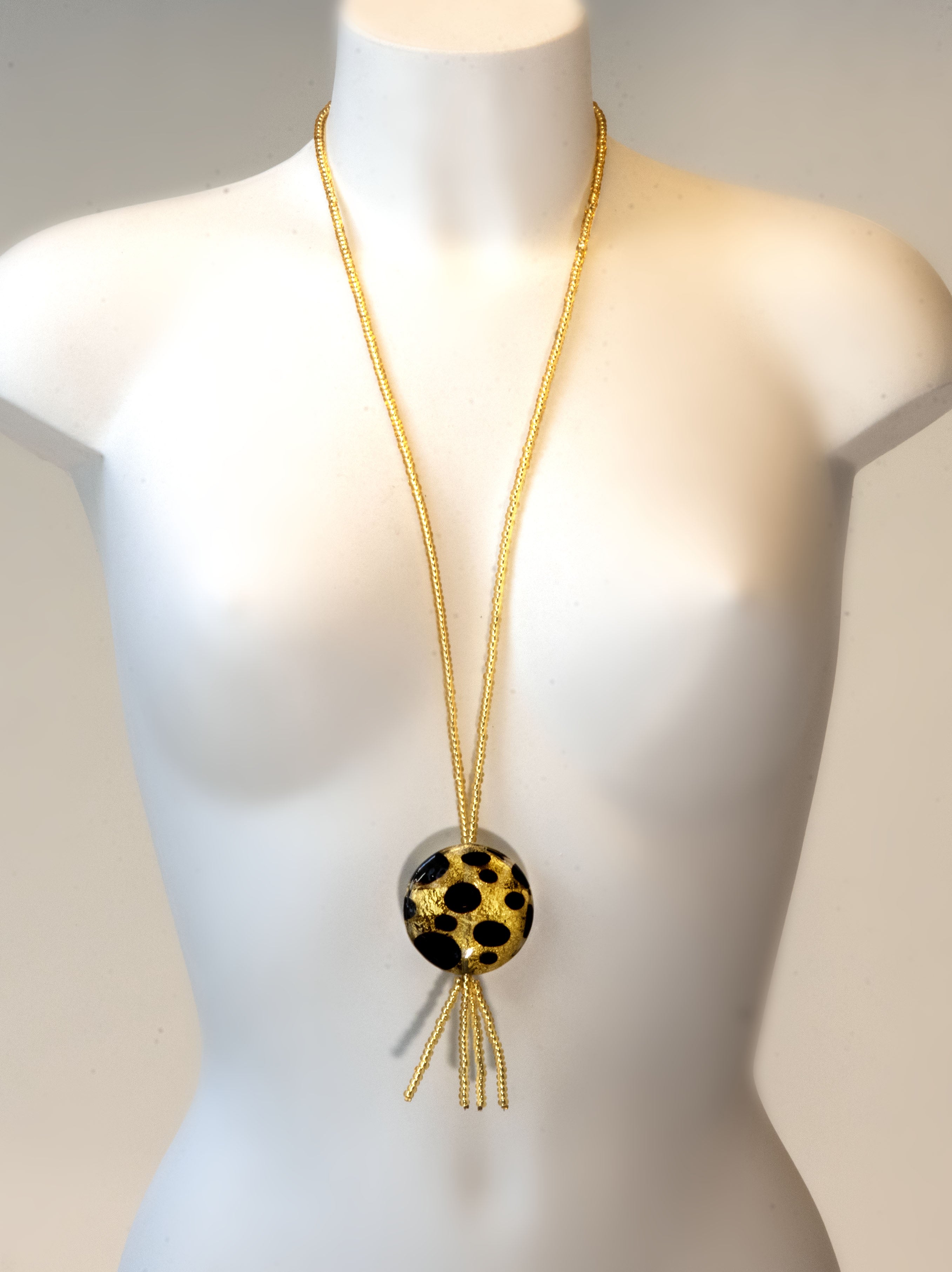 Murano Glass Medallion Necklace – 24K Gold Leaf & Black Accents