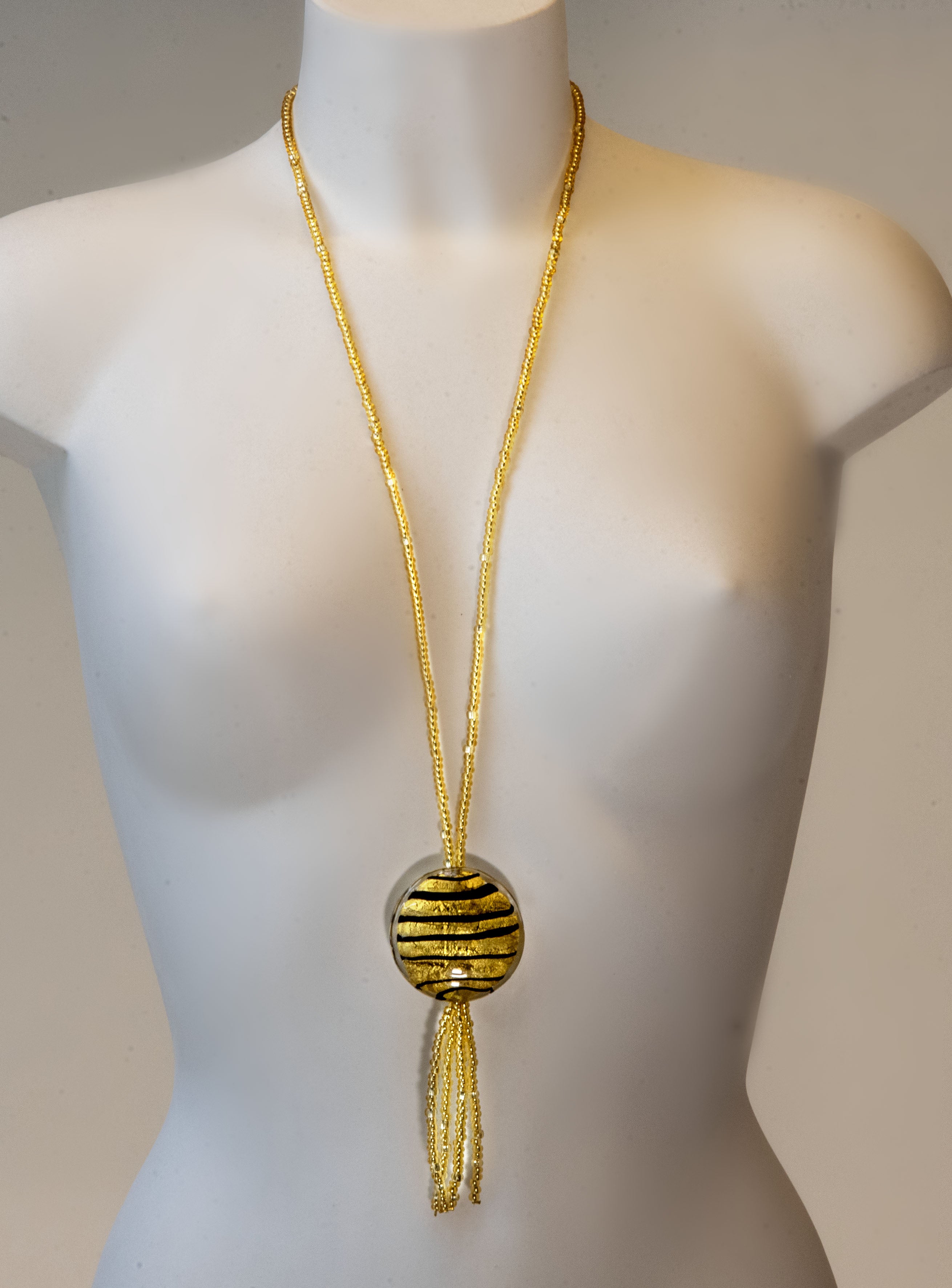 Murano Glass Medallion Necklace – 24K Gold Leaf & Black Accents