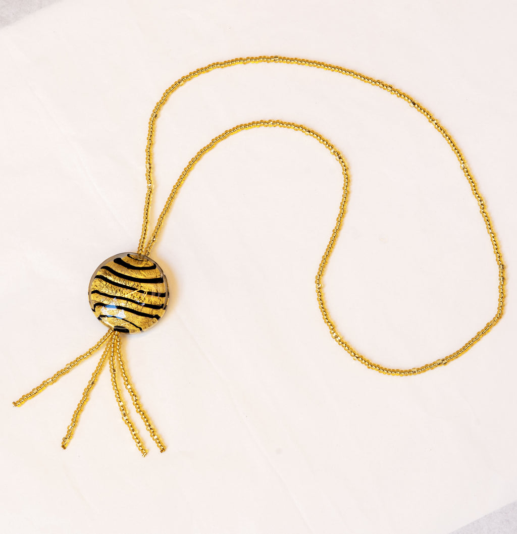Murano Glass Medallion Necklace – 24K Gold Leaf & Black Accents