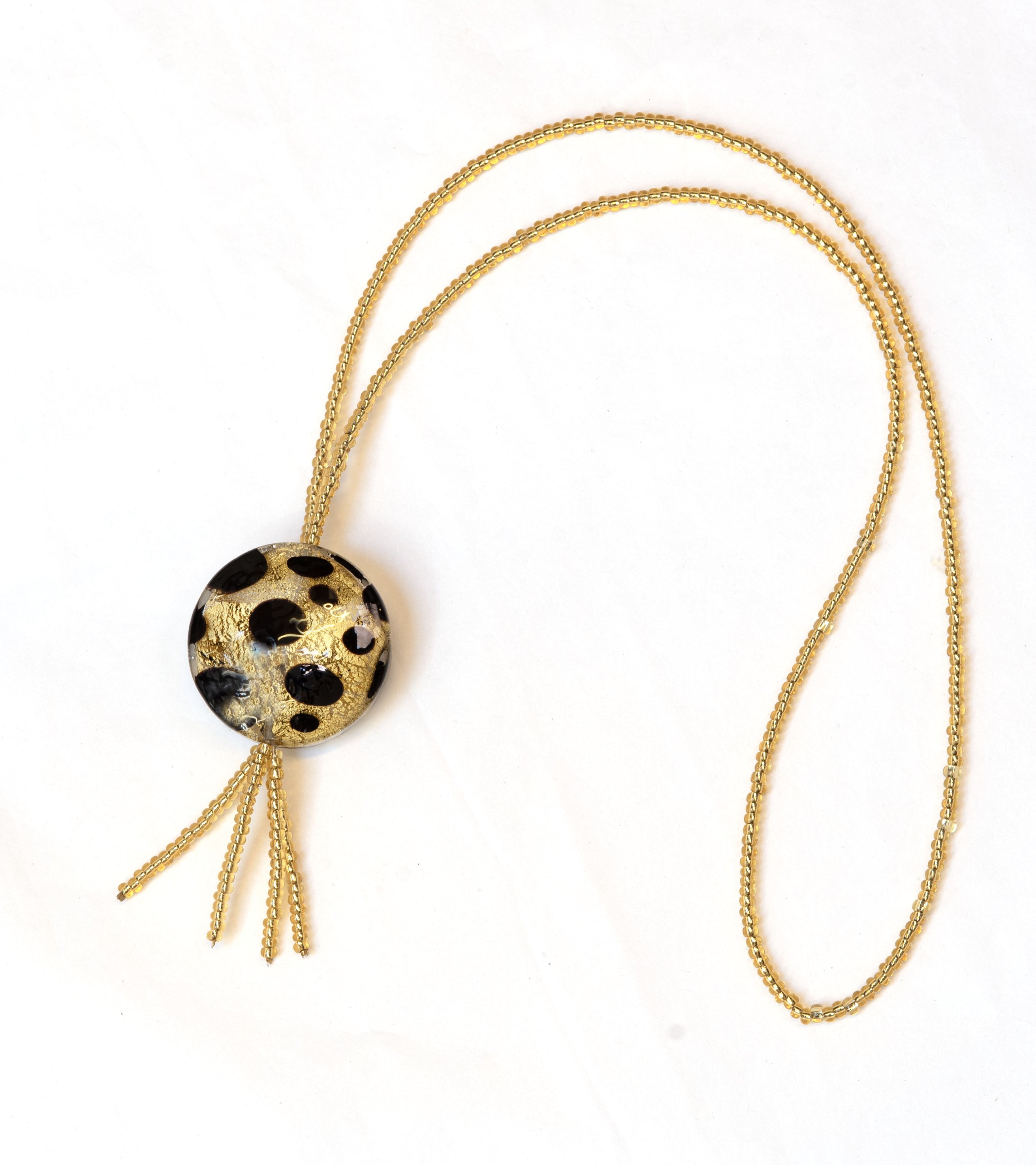 Murano Glass Medallion Necklace – 24K Gold Leaf & Black Accents