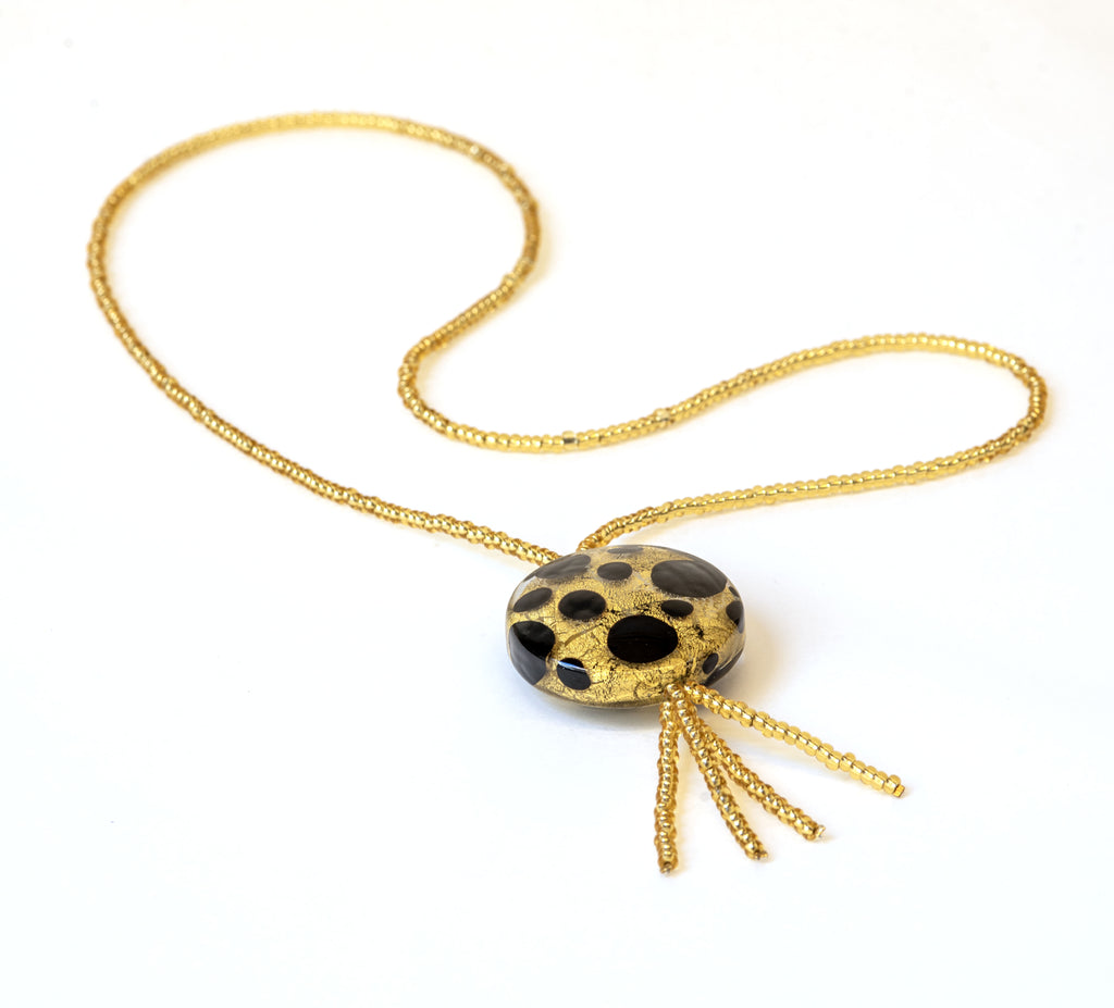 Murano Glass Medallion Necklace – 24K Gold Leaf & Black Accents