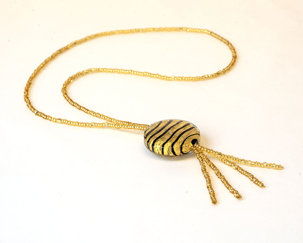 Murano Glass Medallion Necklace – 24K Gold Leaf & Black Accents