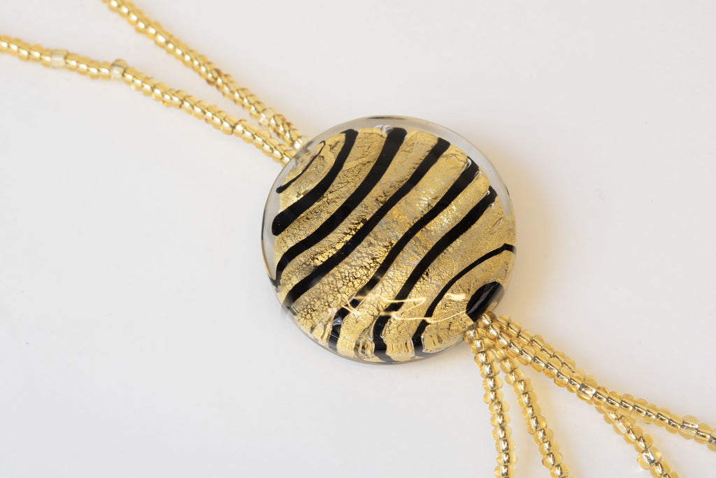 Murano Glass Medallion Necklace – 24K Gold Leaf & Black Accents