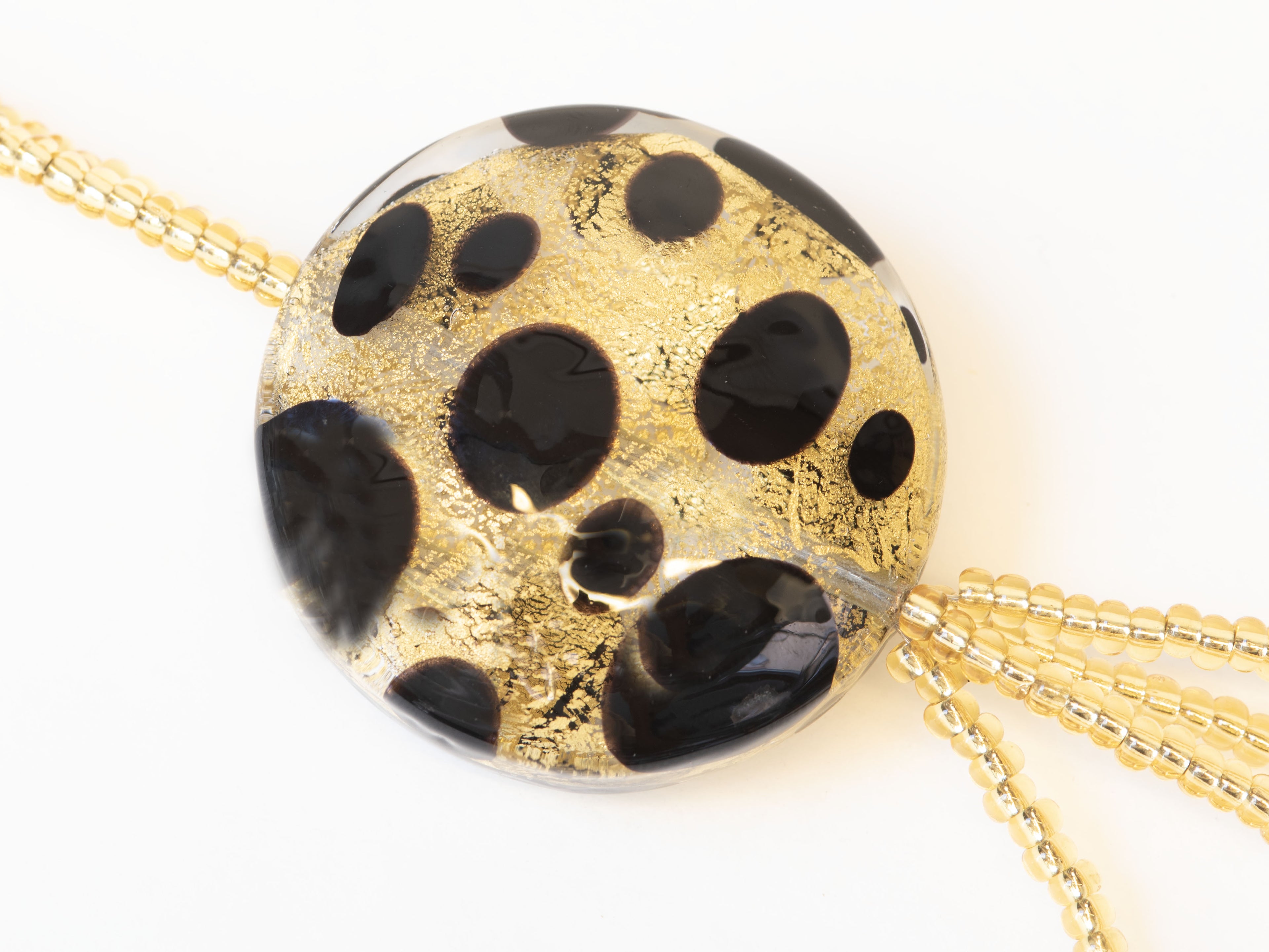 Murano Glass Medallion Necklace – 24K Gold Leaf & Black Accents