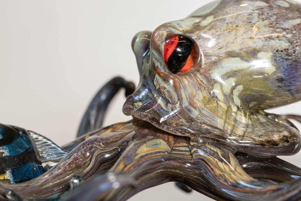 Handblown Murano Glass Octopus and Fish Sculpture – Marine Life Art