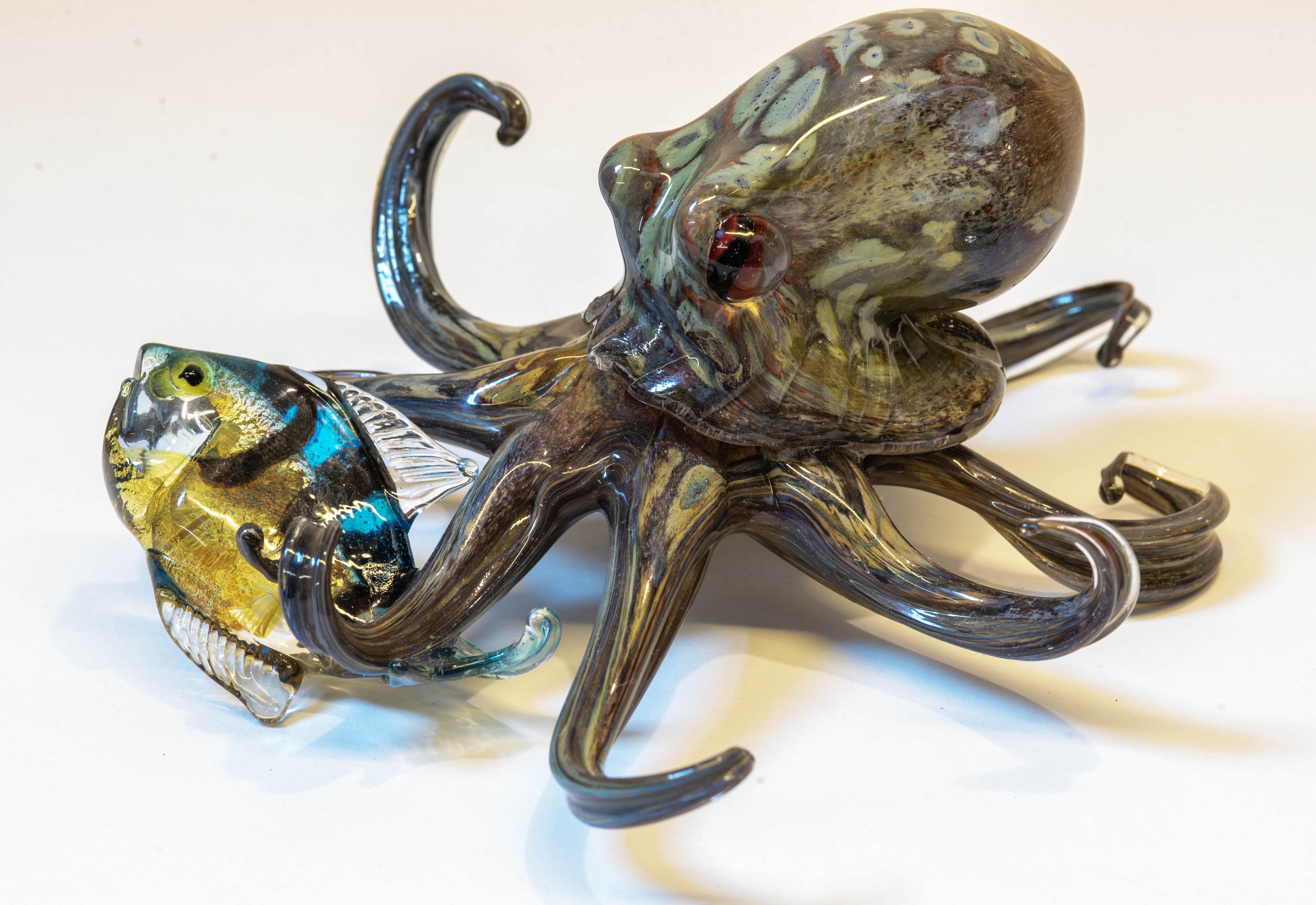 Handblown Murano Glass Octopus and Fish Sculpture – Marine Life Art