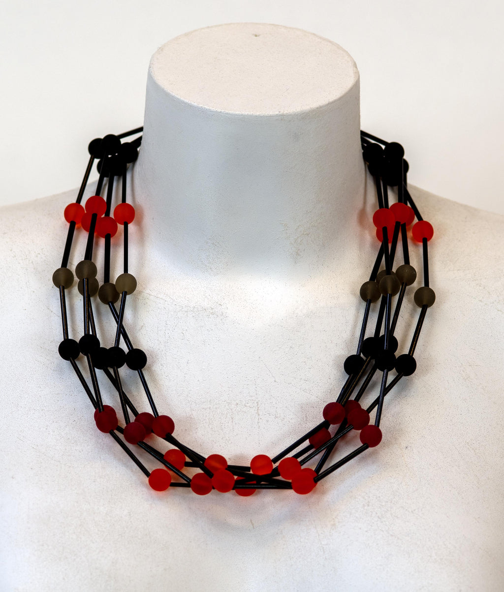 Handmade Murano Glass Multi-Strand Statement Necklace – Red & Black