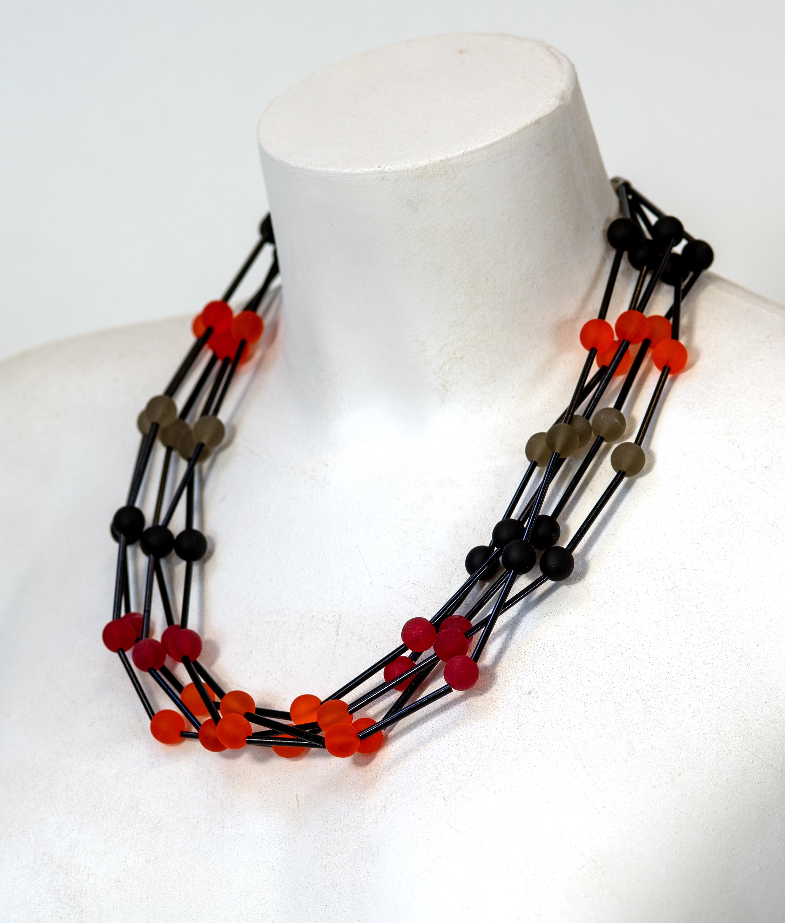 Handmade Murano Glass Multi-Strand Statement Necklace – Red & Black