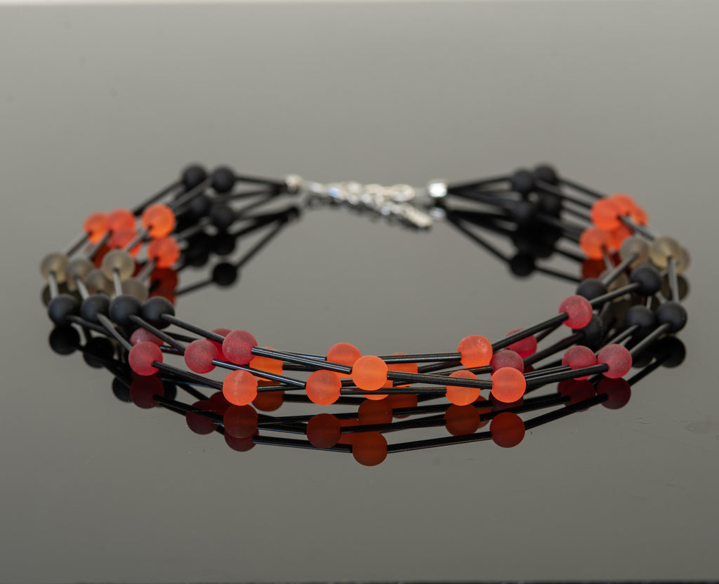 Handmade Murano Glass Multi-Strand Statement Necklace – Red & Black