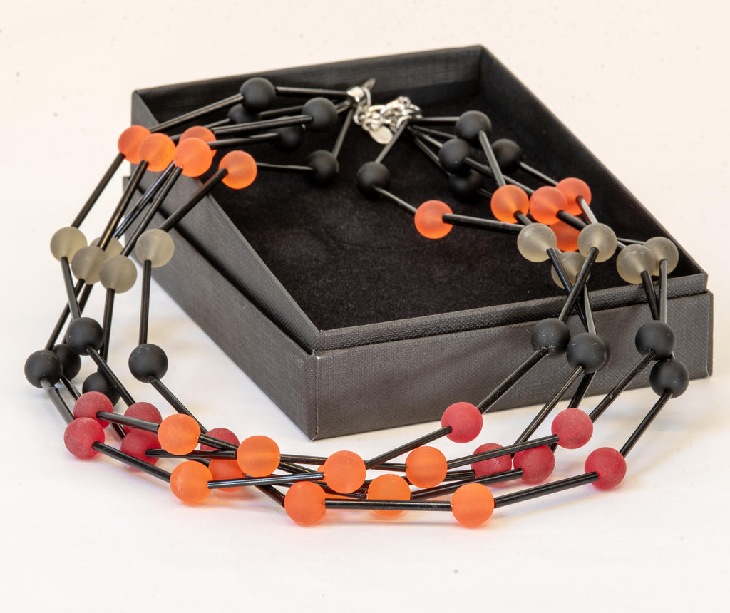 Handmade Murano Glass Multi-Strand Statement Necklace – Red & Black