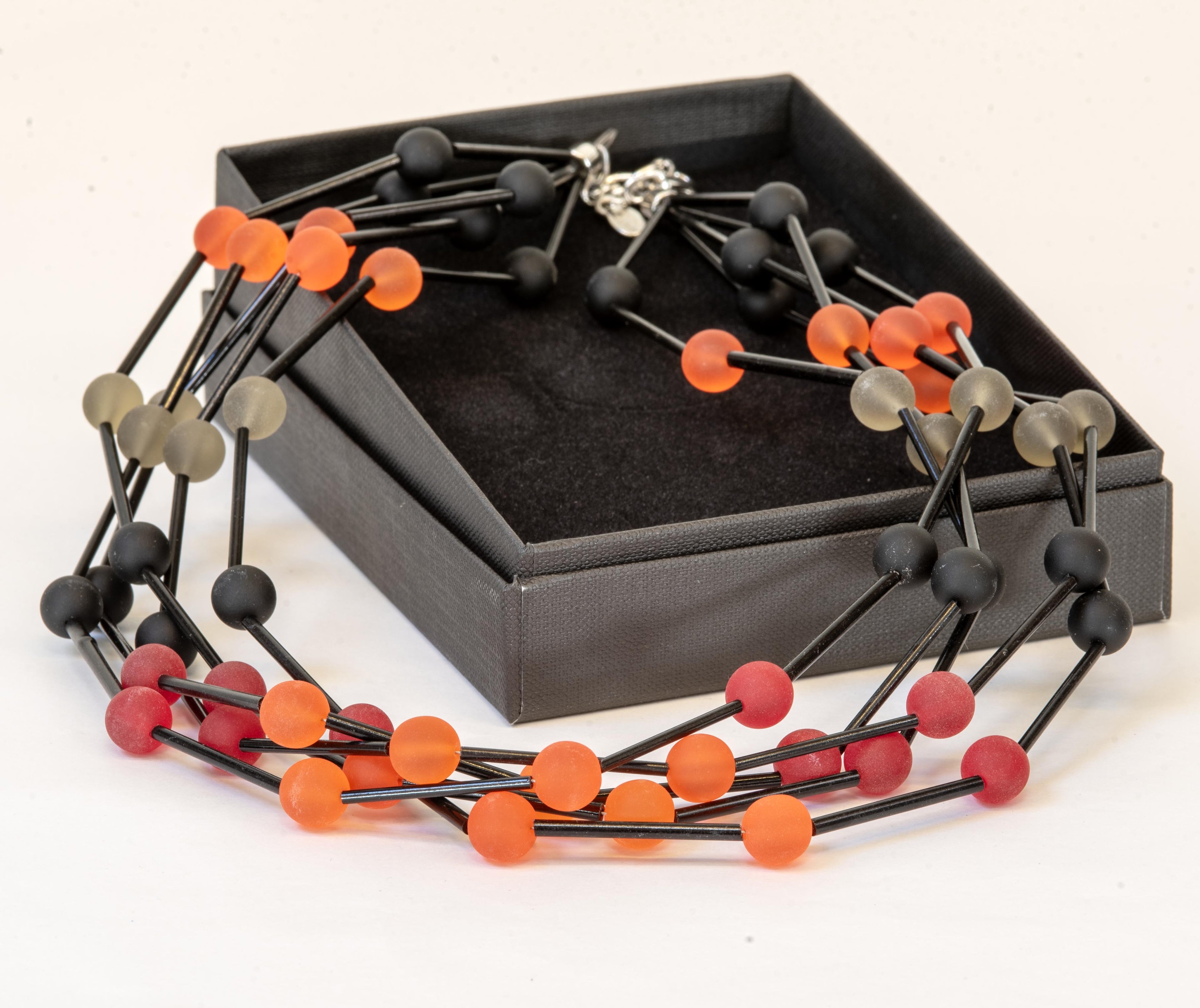 Handmade Murano Glass Multi-Strand Statement Necklace – Red & Black
