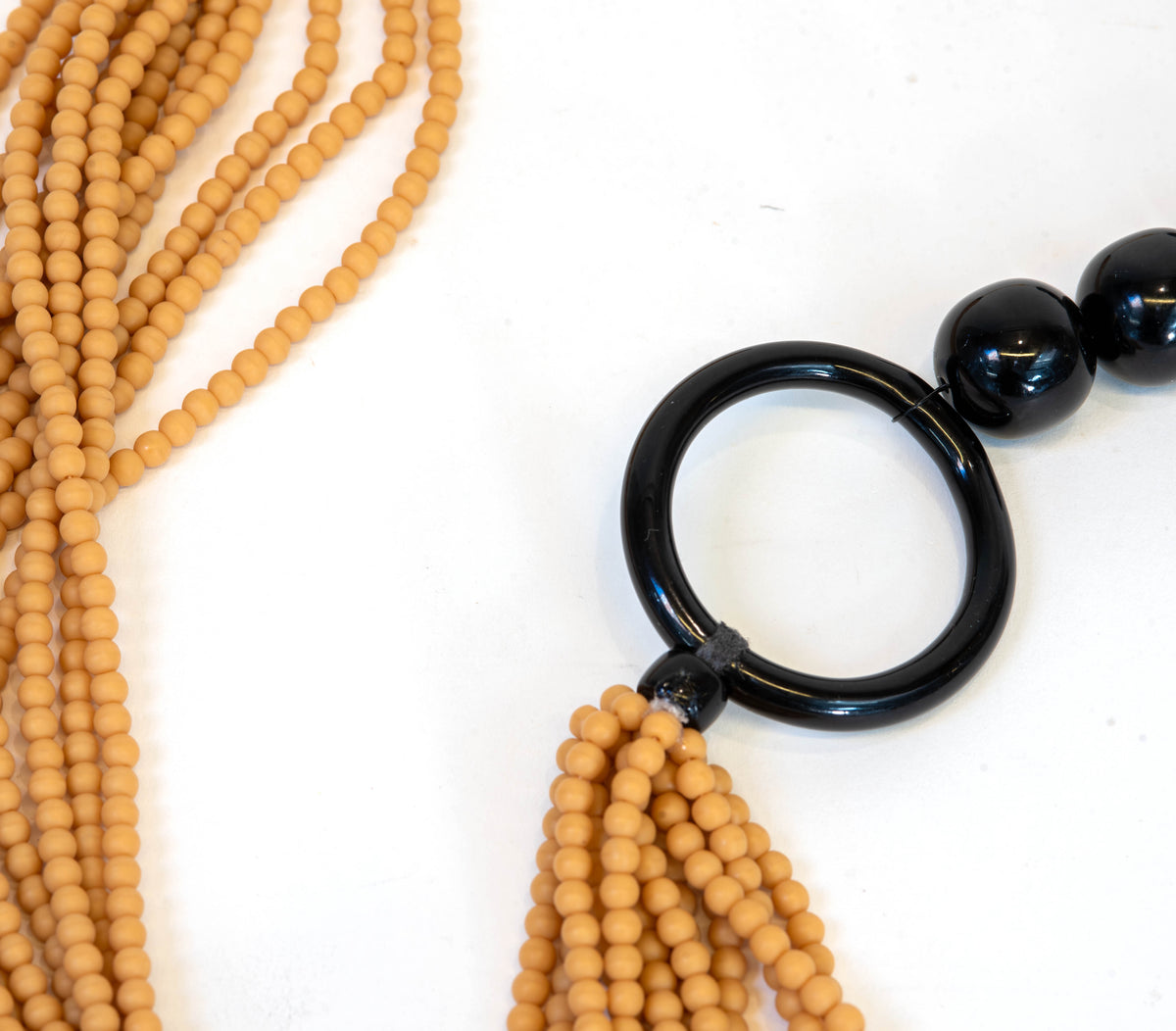 Mustard Yellow Beaded Statement Necklace with Black Ring – Contemporary Artisan Jewelry