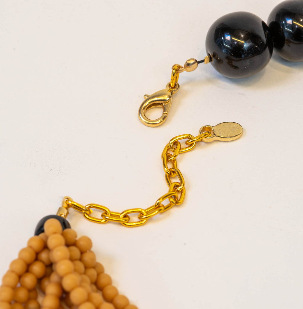 Mustard Yellow Beaded Statement Necklace with Black Ring – Contemporary Artisan Jewelry