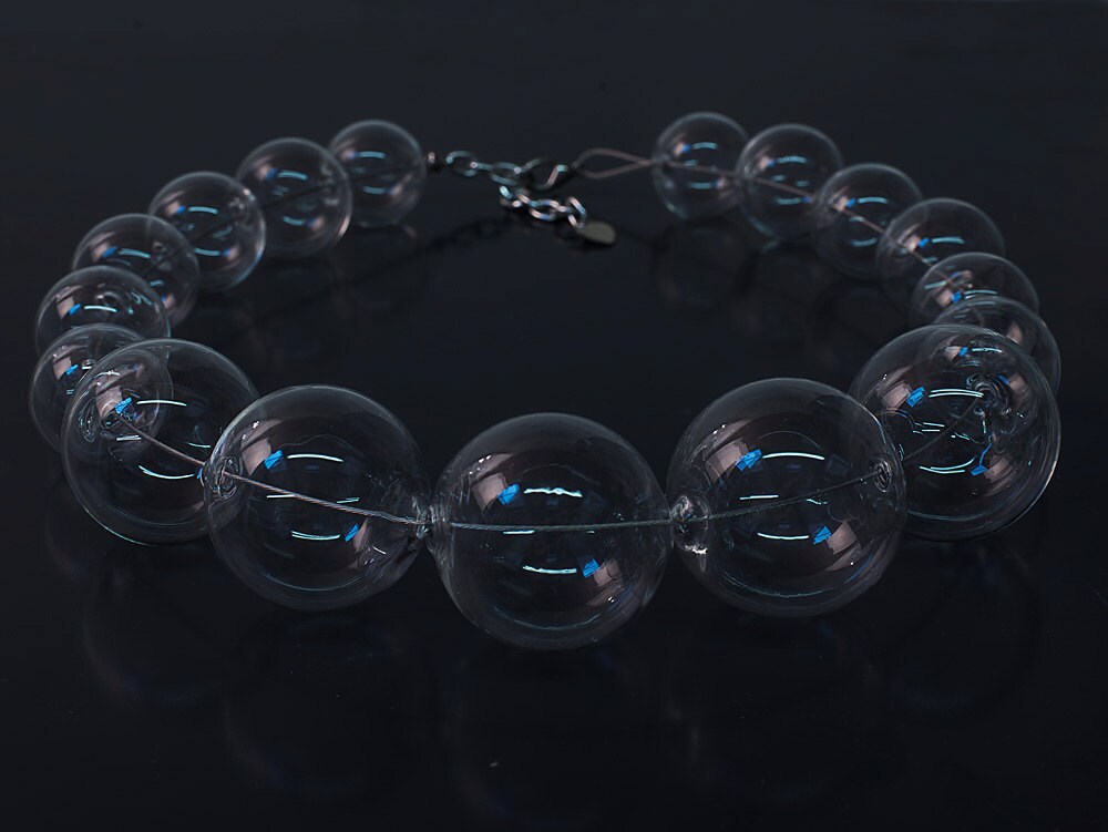 Blown glass necklace -Glass bubbles - Spheres - transparent beads - statement necklace - necklace - Murano glass- Murano necklace