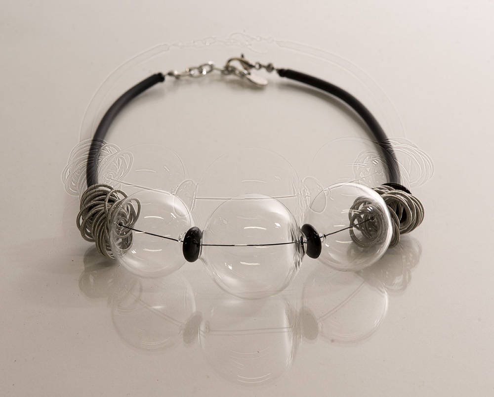 Blown glass rubber necklace -Glass bubbles - Spheres - Colorful transparent beads - statement necklace - Rubber necklace - Murano glass