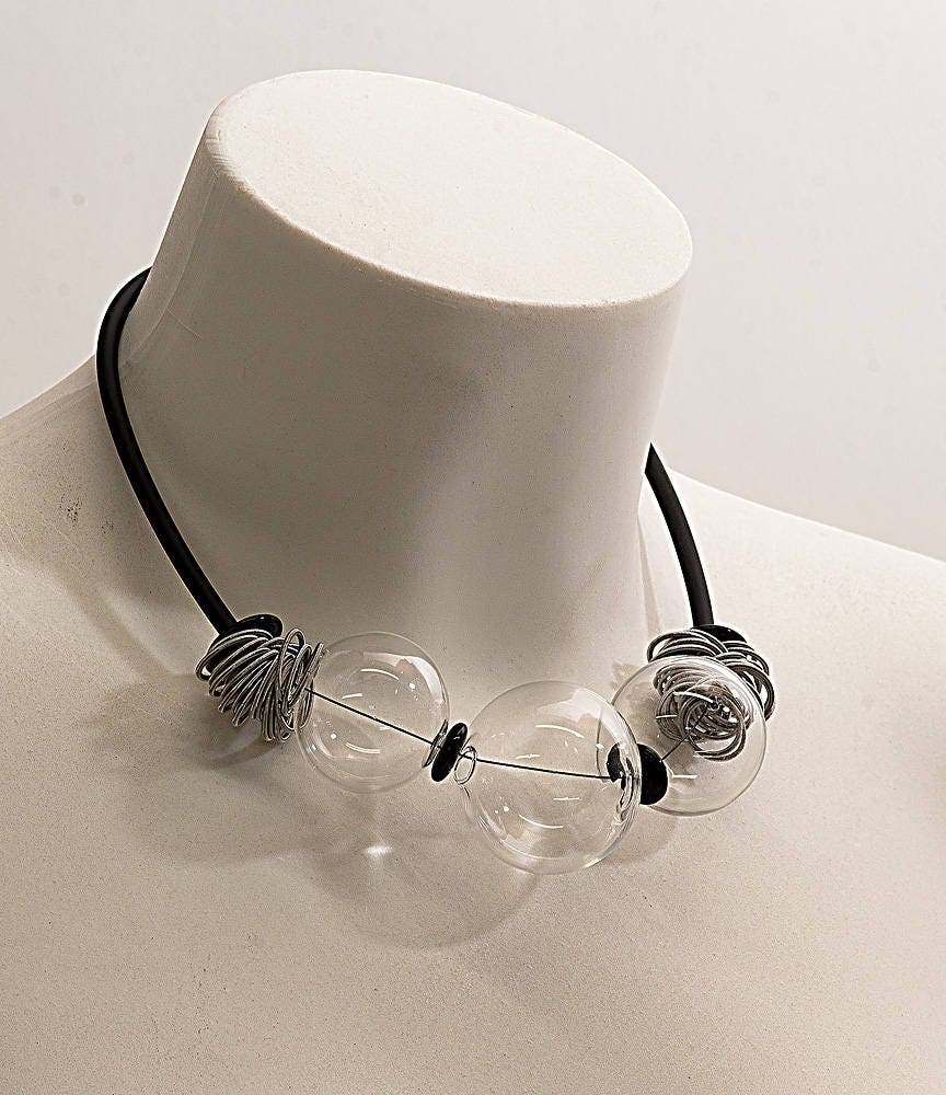 Blown glass rubber necklace -Glass bubbles - Spheres - Colorful transparent beads - statement necklace - Rubber necklace - Murano glass