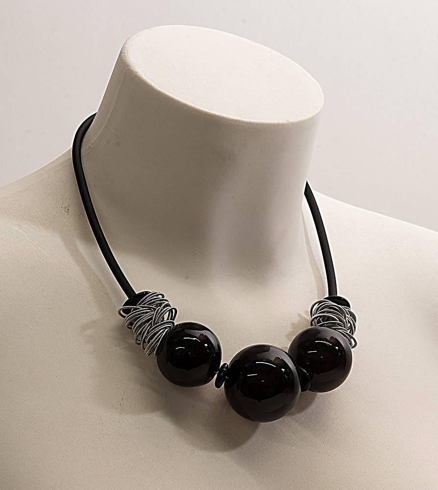Blown glass rubber necklace -Glass bubbles - Spheres - Colorful transparent beads - statement necklace - Rubber necklace - Murano glass