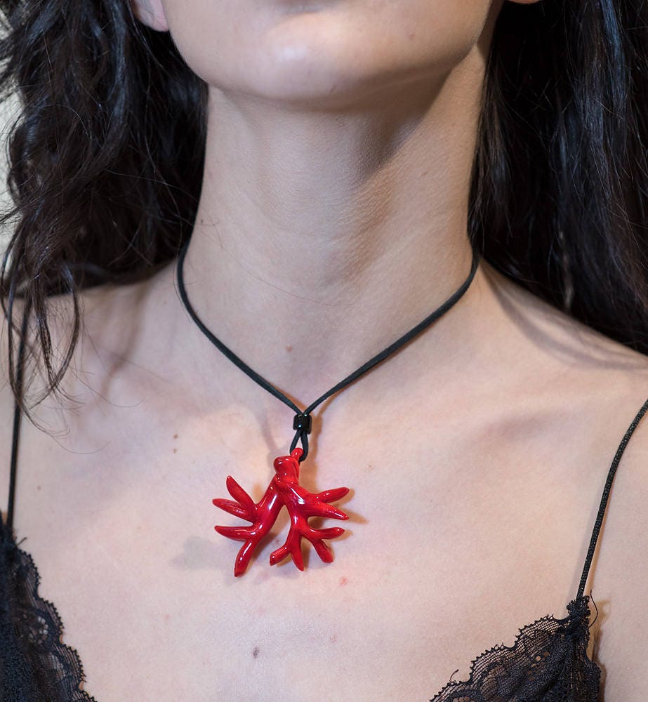 Red koral glass jewel, alcantara lace, adjustable length, Murano glass beads, Murano glass jewelry, summer fashion,italian design jewel.