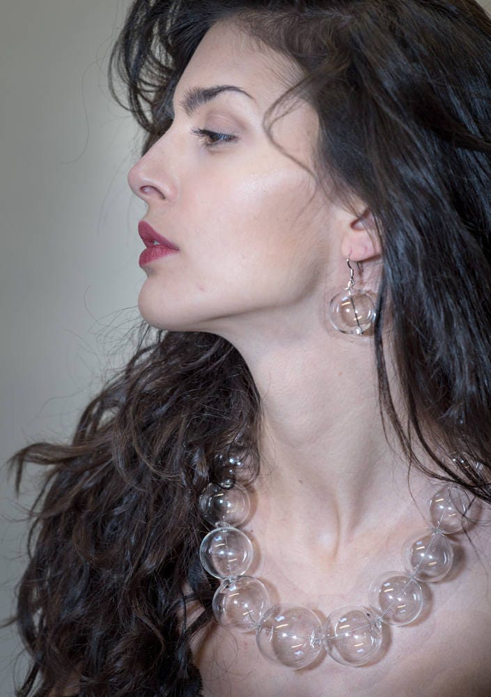 Blown glass necklace -Glass bubbles - Spheres - transparent beads - statement necklace - necklace - Murano glass- Murano necklace