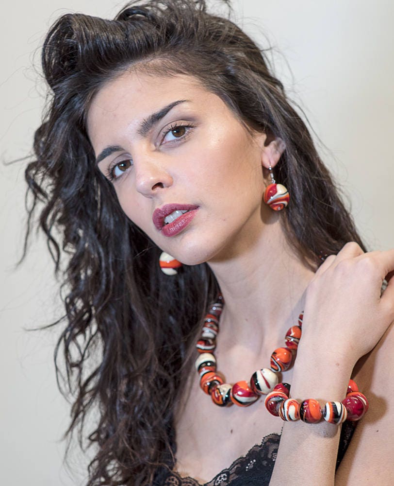 Murano glass necklace set handmade in Murano by Cesare Sent original made in Italy beautiful elegant fashion modern lamworkinh crafts.