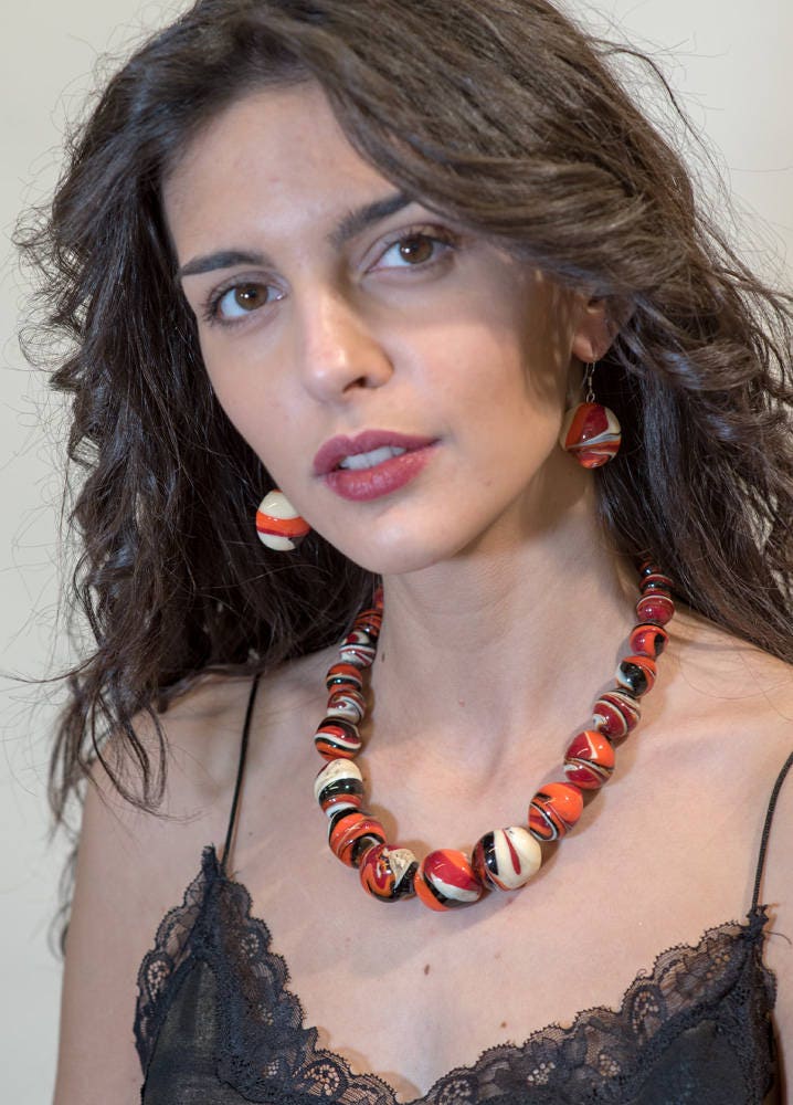 Murano glass necklace set handmade in Murano by Cesare Sent original made in Italy beautiful elegant fashion modern lamworkinh crafts.