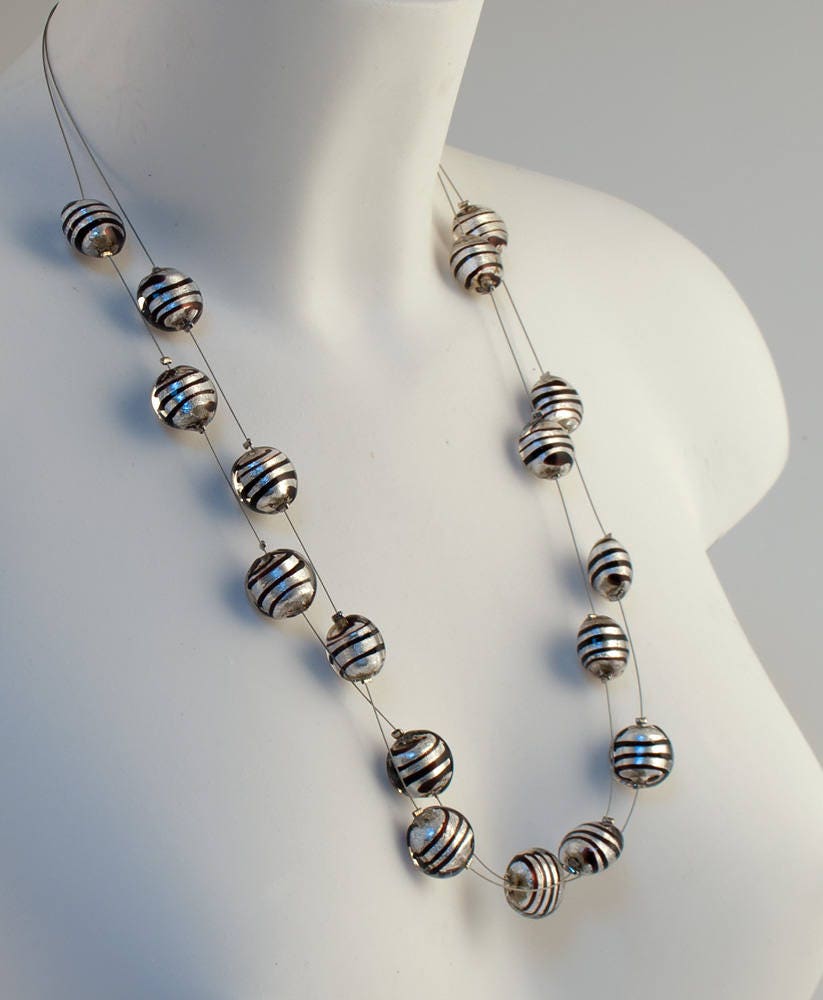 DIVA Murano glass necklace handmade in Murano by Cesare Sent original made in Italy elegant chic refined silver leaf crafts beads