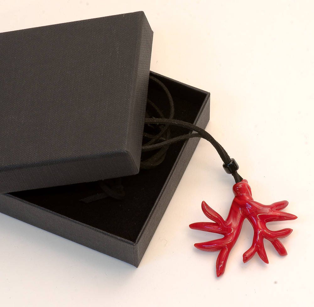 Red koral glass jewel, alcantara lace, adjustable length, Murano glass beads, Murano glass jewelry, summer fashion,italian design jewel.