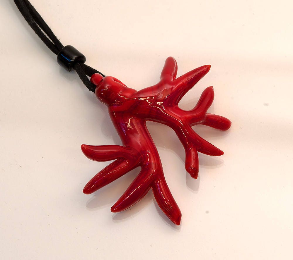 Red koral glass jewel, alcantara lace, adjustable length, Murano glass beads, Murano glass jewelry, summer fashion,italian design jewel.