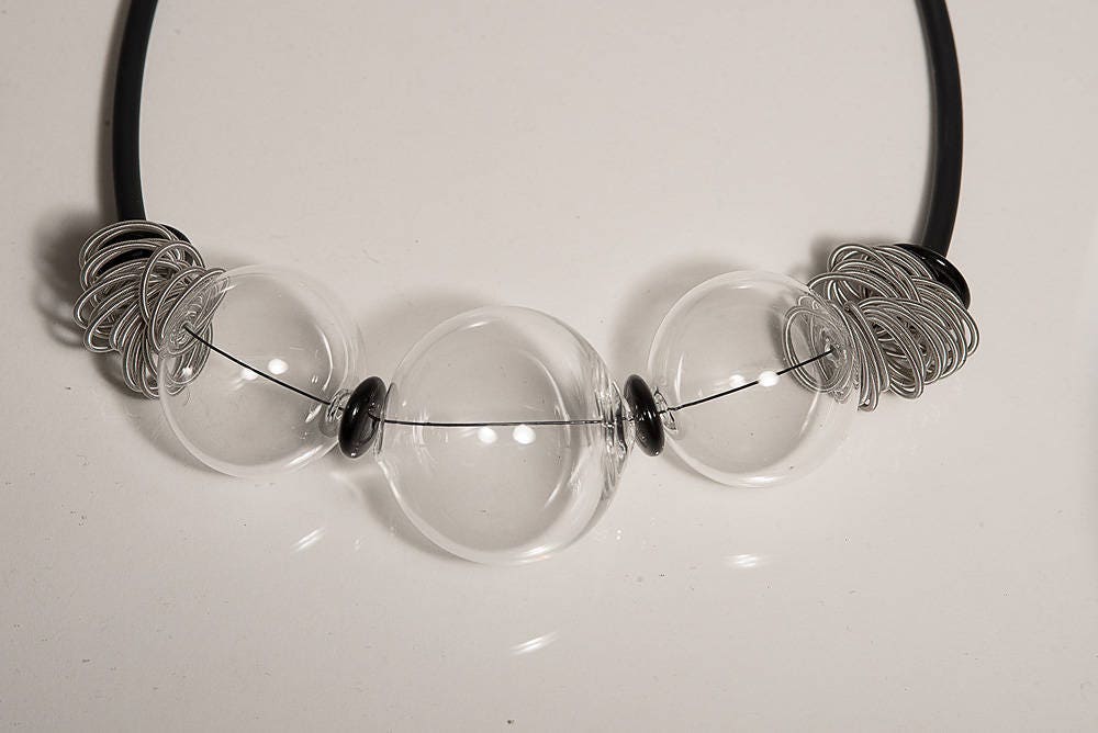 Blown glass rubber necklace -Glass bubbles - Spheres - Colorful transparent beads - statement necklace - Rubber necklace - Murano glass