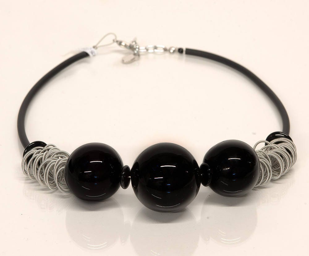 Blown glass rubber necklace -Glass bubbles - Spheres - Colorful transparent beads - statement necklace - Rubber necklace - Murano glass