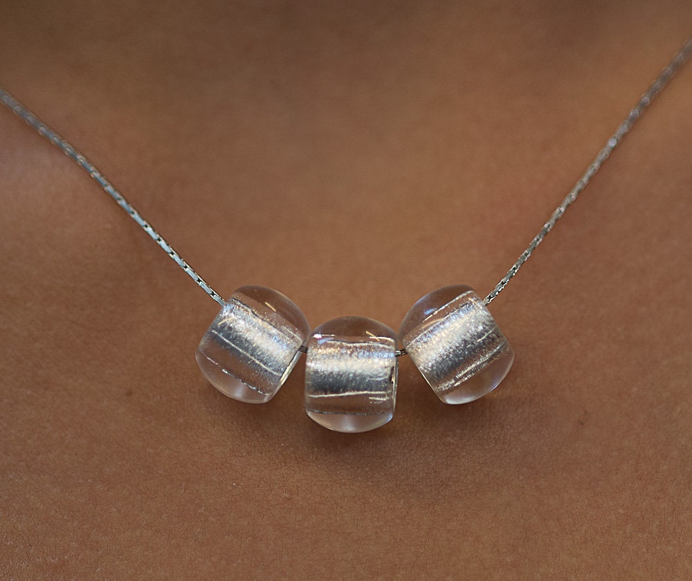 FLY3 Murano glass necklace handmade in Murano by Cesare Sent original made in Italy elegant refined different silver leaf crafts jewelery