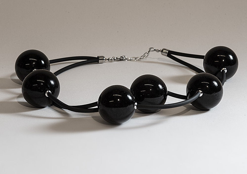 Blown glass necklace -Glass bubbles - Spheres - Colorful transparent beads - statement necklace - Rubber cord - Murano glass