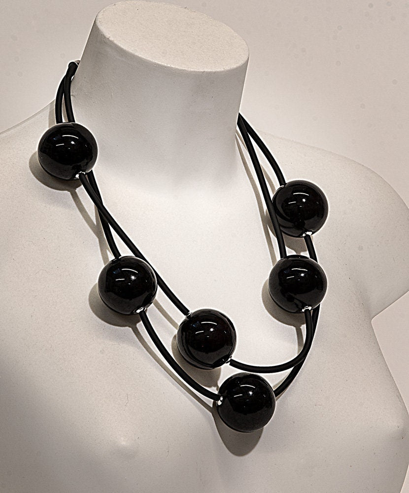 Blown glass necklace -Glass bubbles - Spheres - Colorful transparent beads - statement necklace - Rubber cord - Murano glass