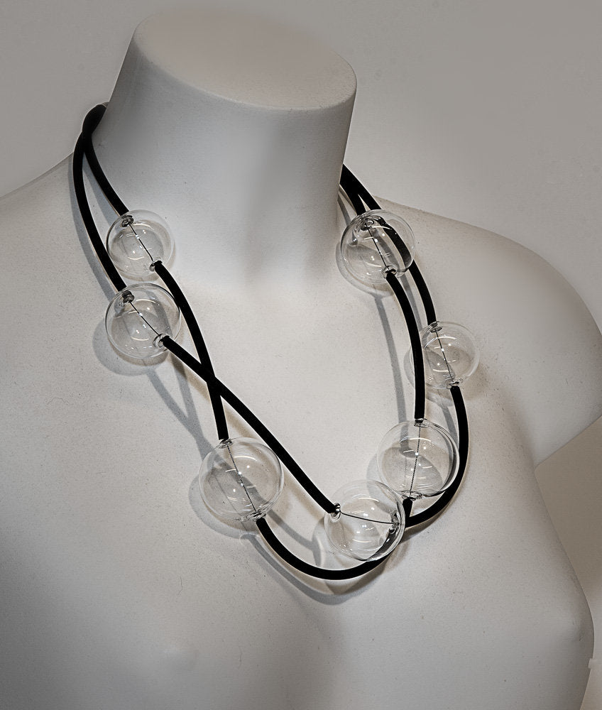 Blown glass rubber necklace -Glass bubbles - Spheres - transparent beads - statement necklace - Rubber necklace - Murano glass