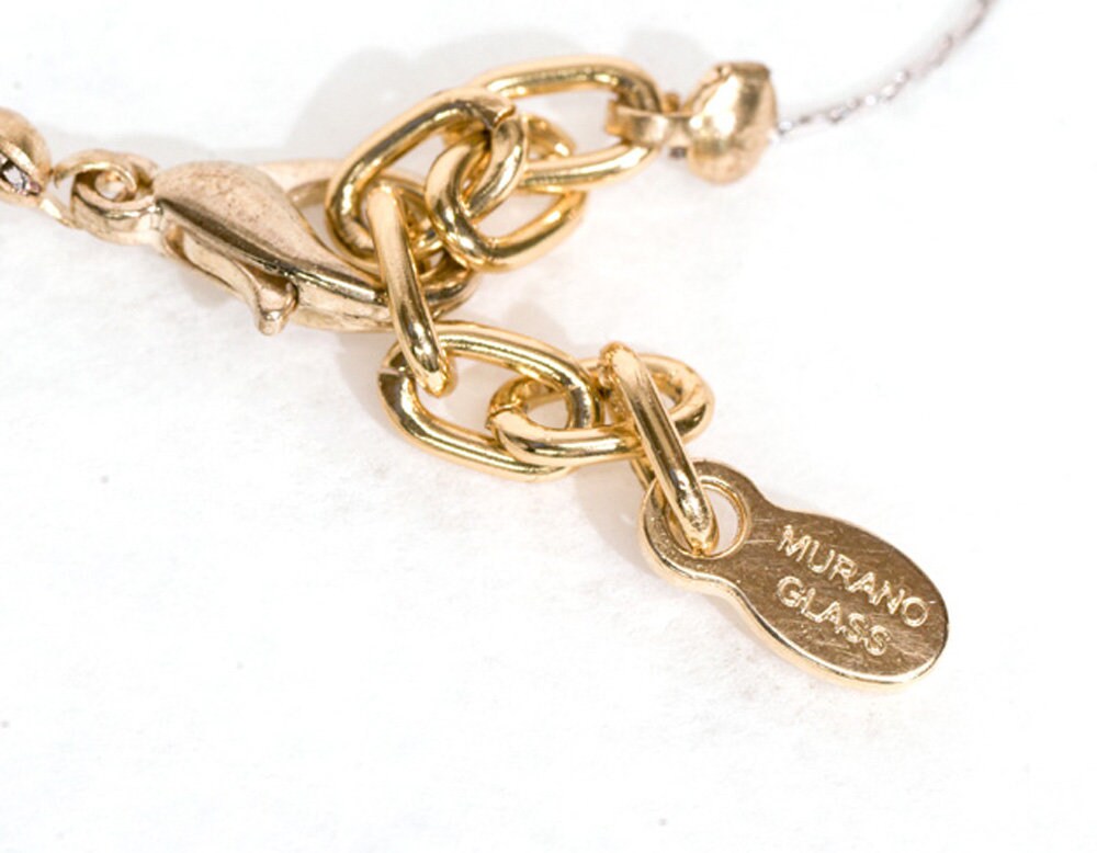 Glass necklace necklace handmade in Murano with gold and silver leaf 24 Kt elegant refined lampworking fashion jewelery statement necklace