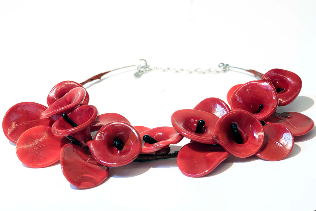 Calla Murano glass necklace handmade in Murano by Cesare Sent original made in Italy wonderful choker glass flowers crafts elegant jewellery