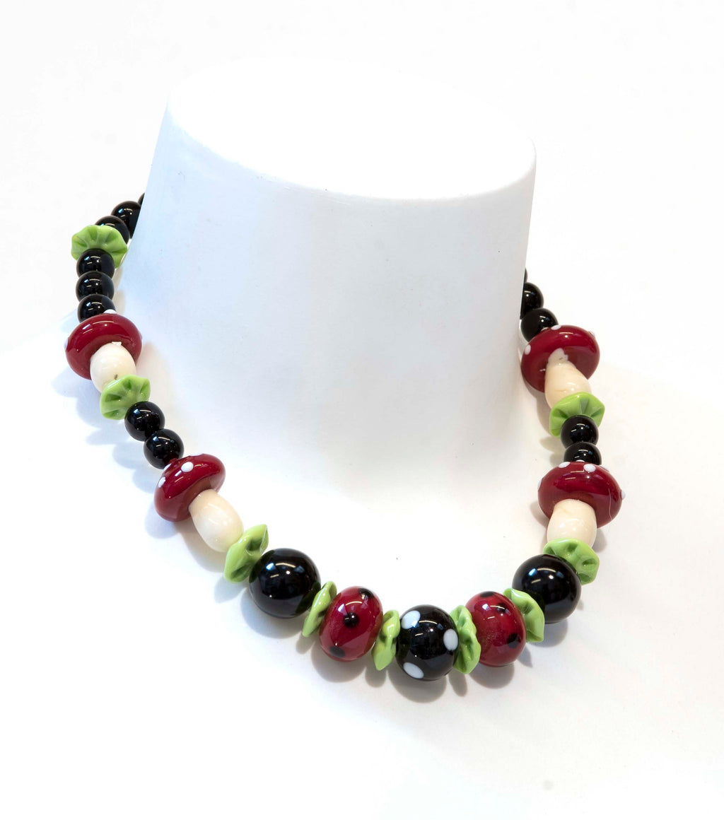 Murano Glass Mushroom Necklace & Earrings Set, Italian Jewelry