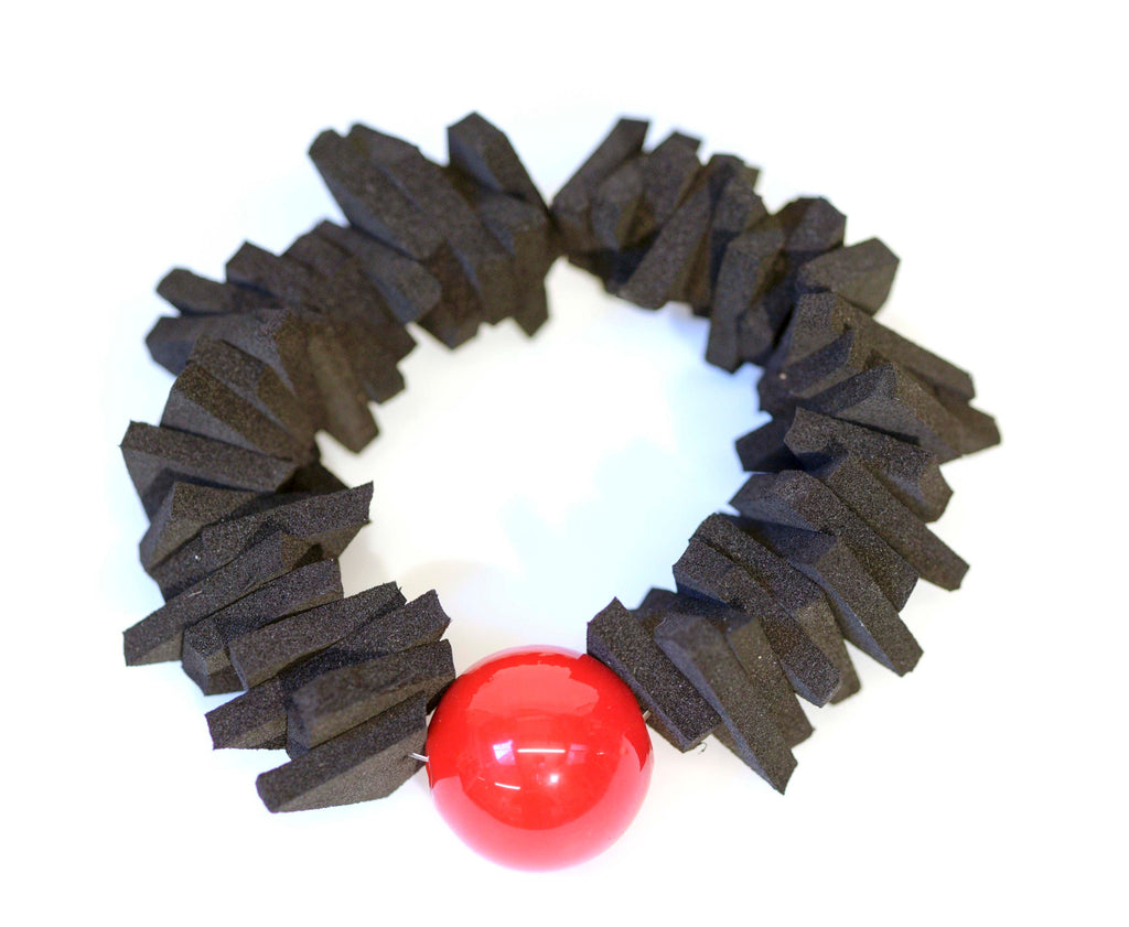 Blown glass rubber necklace -Glass bubble - Sphere - Colorful bead - statement necklace - neoprene and pearl in red blown glass. 