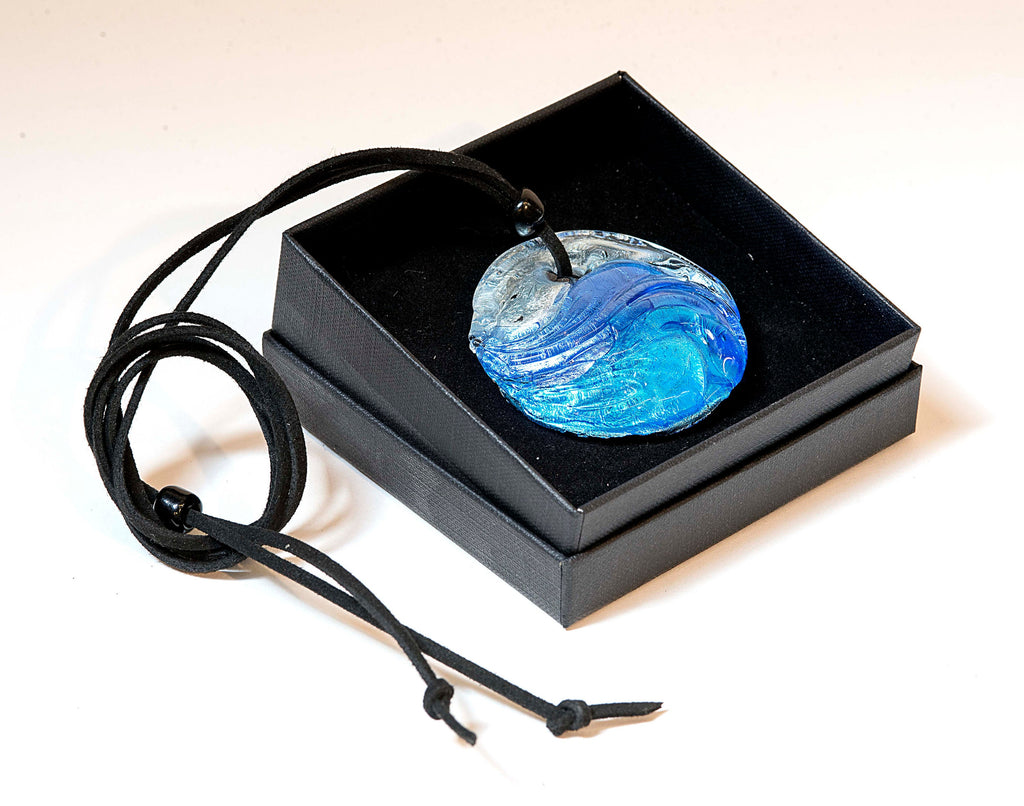 ONDA glass medallion handmade in Murano by Cesare Sent original necklace made in Italy elegant modern glass craft lampworking