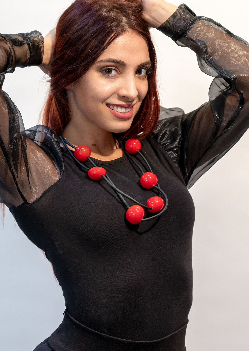 Blown glass necklace -Glass bubbles - Spheres - Colorful beads - statement necklace - Rubber cord - Murano glass