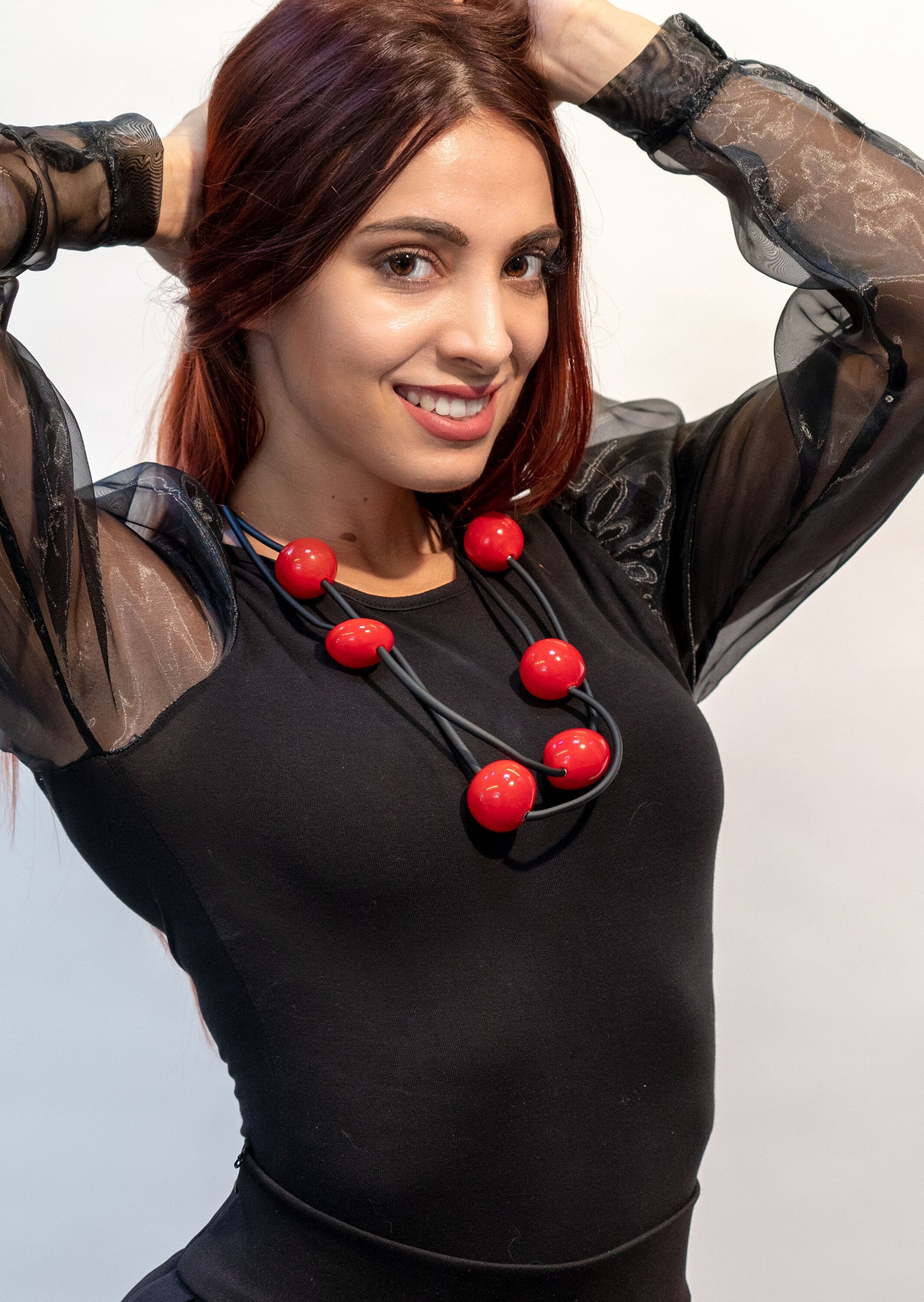 Blown glass necklace -Glass bubbles - Spheres - Colorful beads - statement necklace - Rubber cord - Murano glass