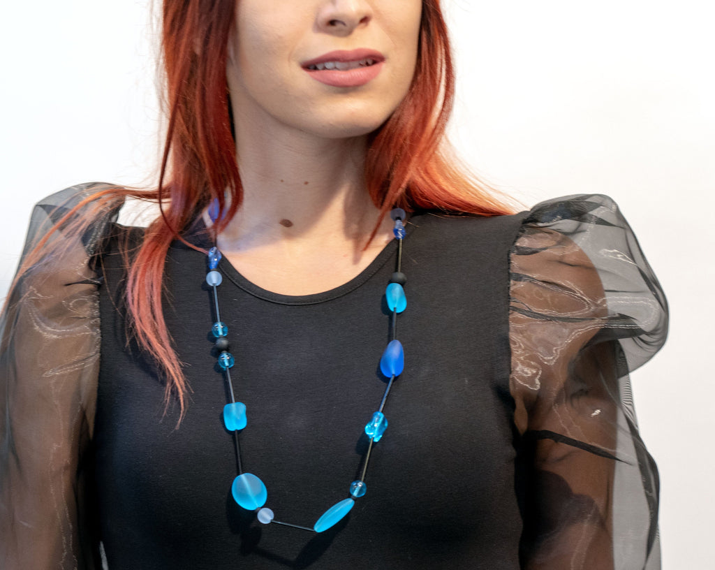 LAURA Murano glass necklace handmade in Murano by Cesare Sent original made in Italy fashion sandblasted beads crafts lampwork long necklace