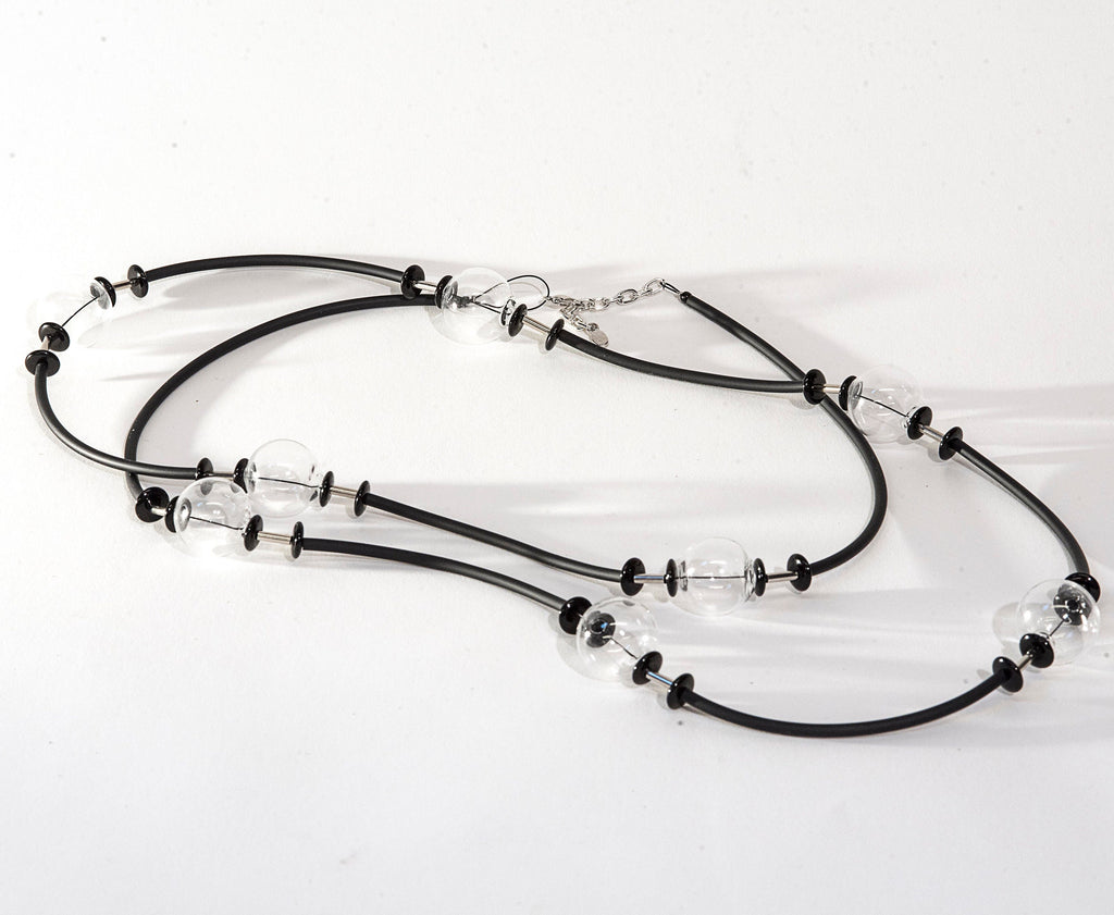 Murano glass necklace handmade by Cesare Sent original made in italy long modern blown crafts clear glass jewelery elegant rubber tube