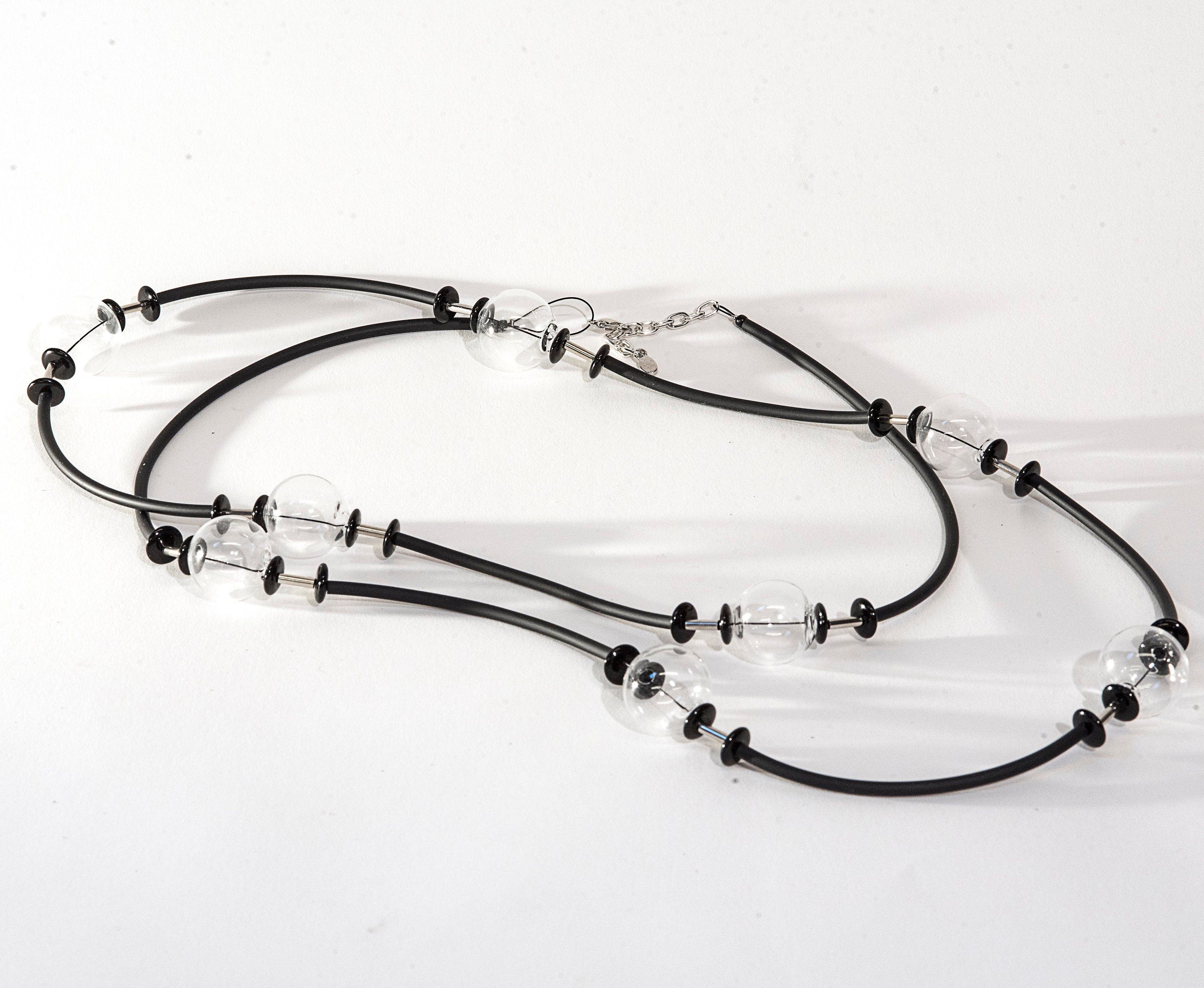 Murano glass necklace handmade by Cesare Sent original made in italy long modern blown crafts clear glass jewelery elegant rubber tube