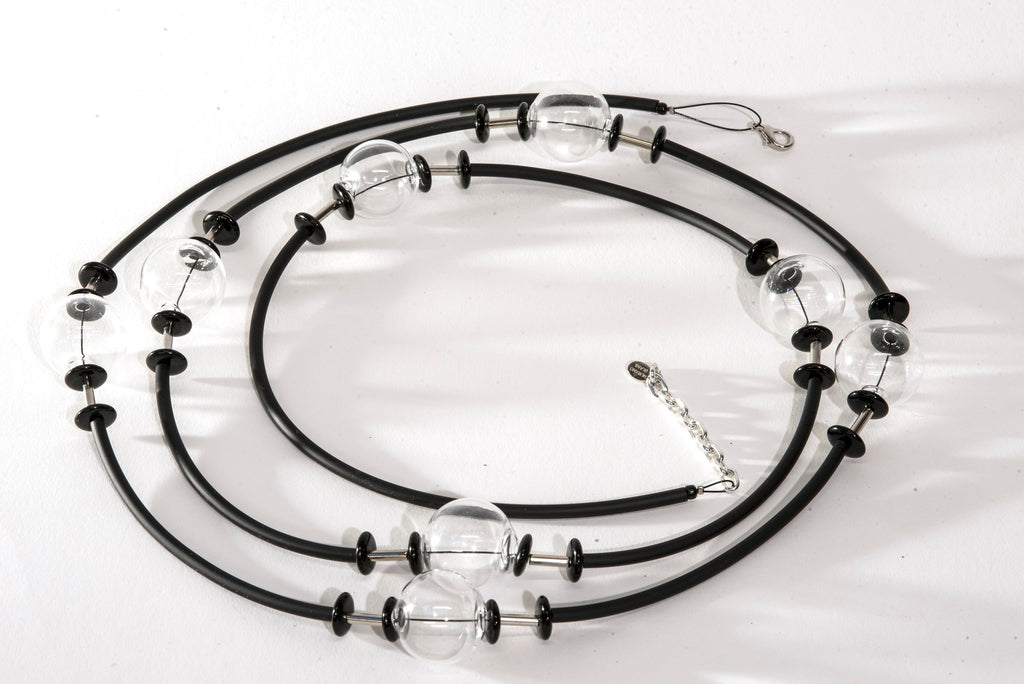 Murano glass necklace handmade by Cesare Sent original made in italy long modern blown crafts clear glass jewelery elegant rubber tube