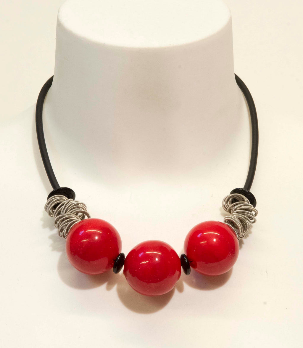 Murano glass necklace handmade Murano glass original made in Italy - Metal wire blown glass necklace - Glass bubbles - Spheres - Statement