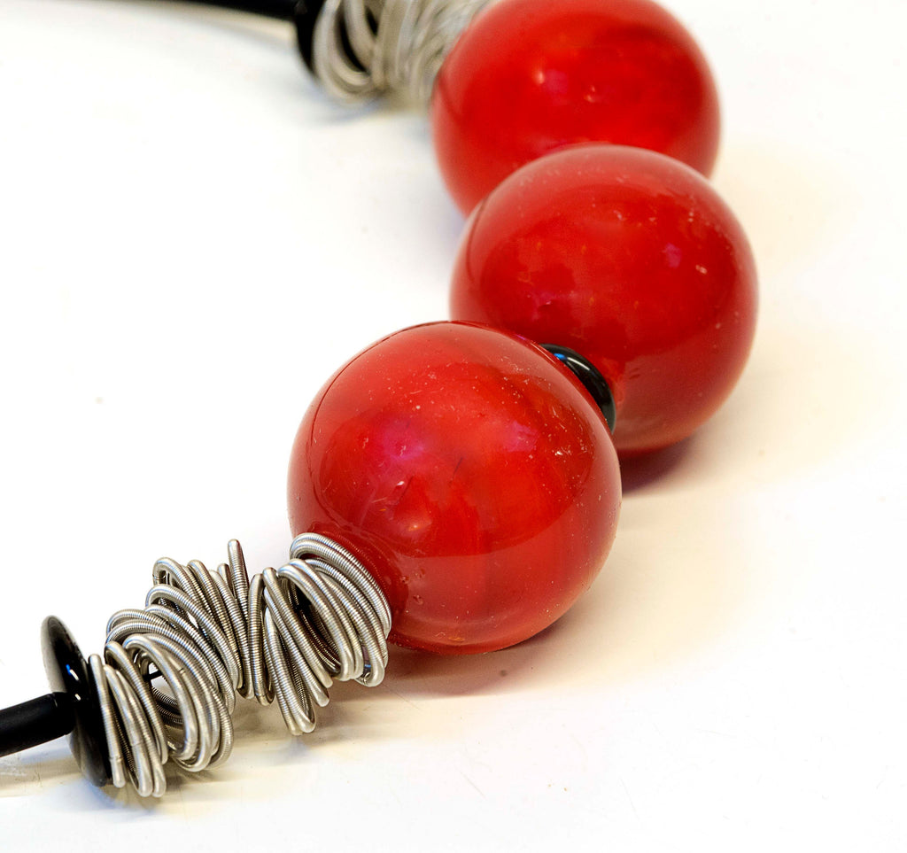 Murano glass necklace handmade Murano glass original made in Italy - Metal wire blown glass necklace - Glass bubbles - Spheres - Statement
