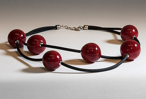 Blown glass necklace -Glass bubbles - Spheres - Colorful beads - statement necklace - Rubber cord - Murano glass