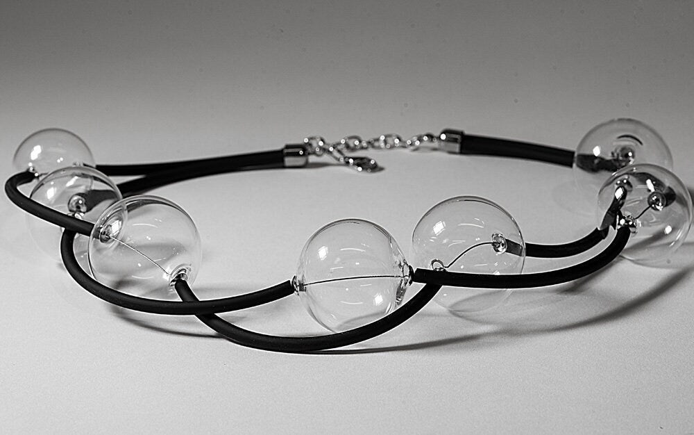 Blown glass rubber necklace -Glass bubbles - Spheres - transparent beads - statement necklace - Rubber necklace - Murano glass